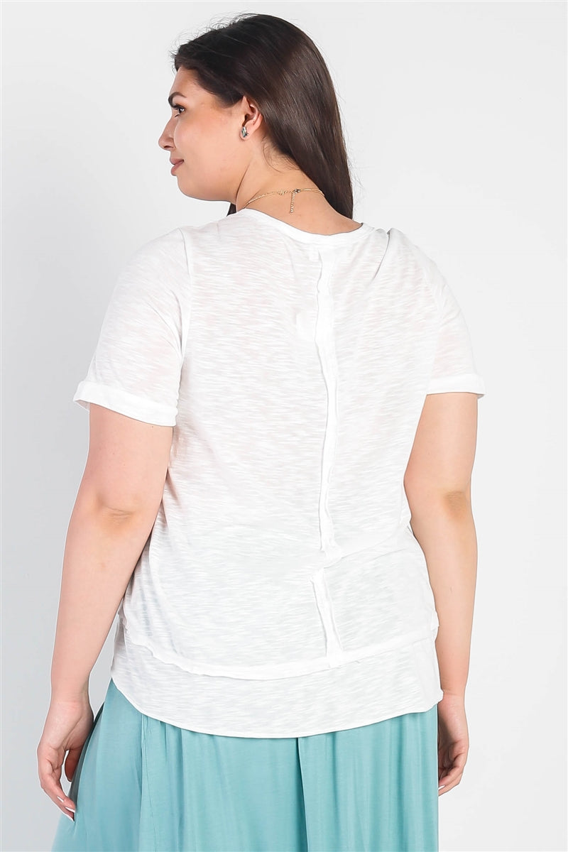 Plus White Trim Detail Round Neck Short Sleeve Top Smile Sparker