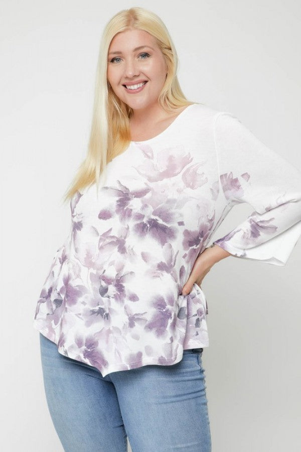 Print Top Featuring A Round Neckline And 3/4 Bell Sleeves Smile Sparker