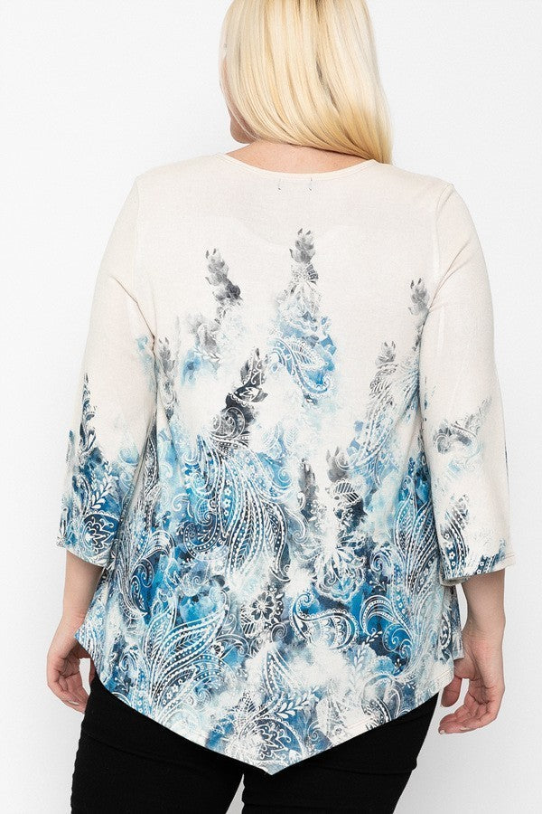Print Top Featuring A Round Neckline And 3/4 Bell Sleeves Smile Sparker