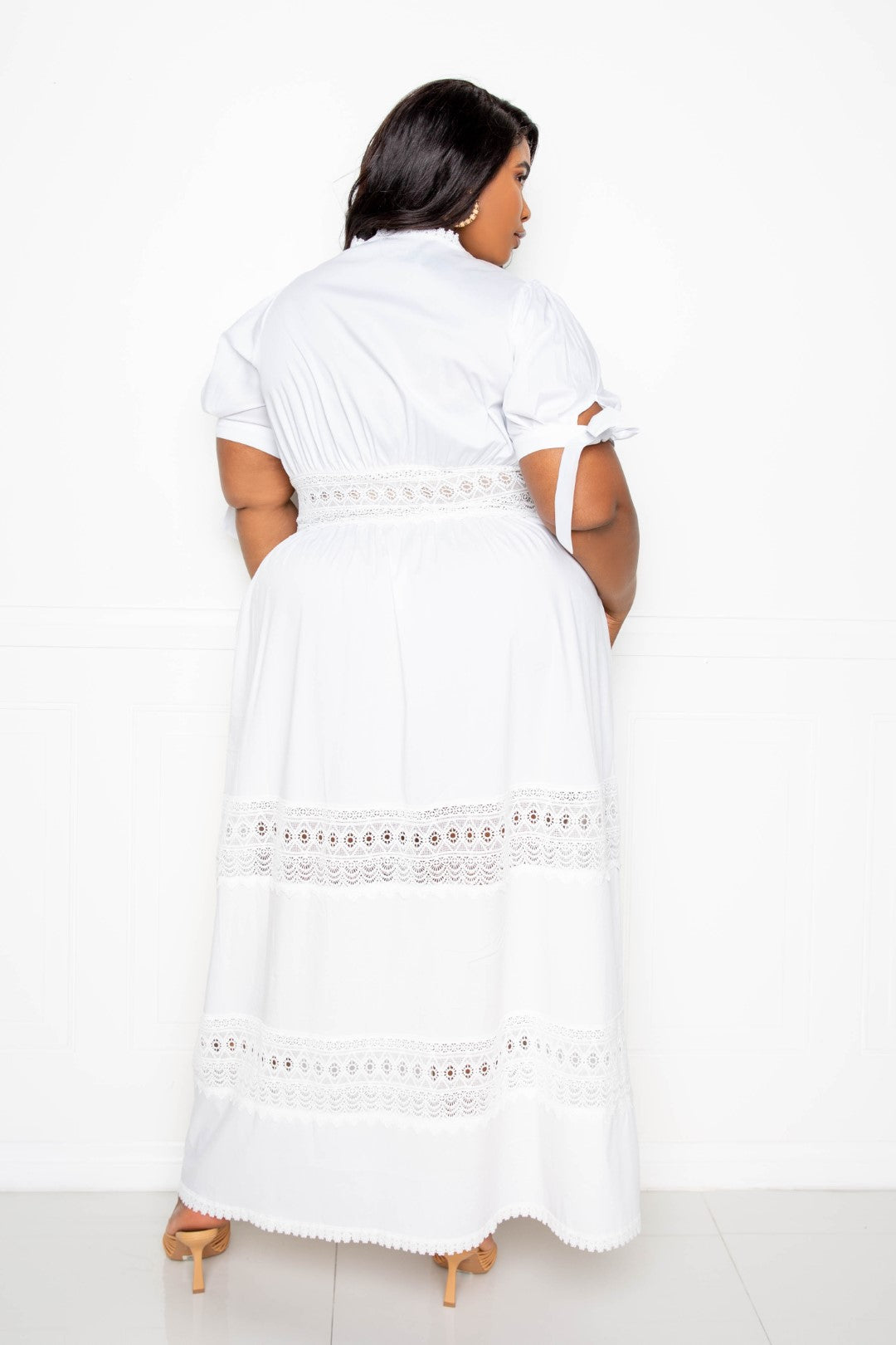 Puff Sleeve Maxi Dress With Lace Insert Smile Sparker