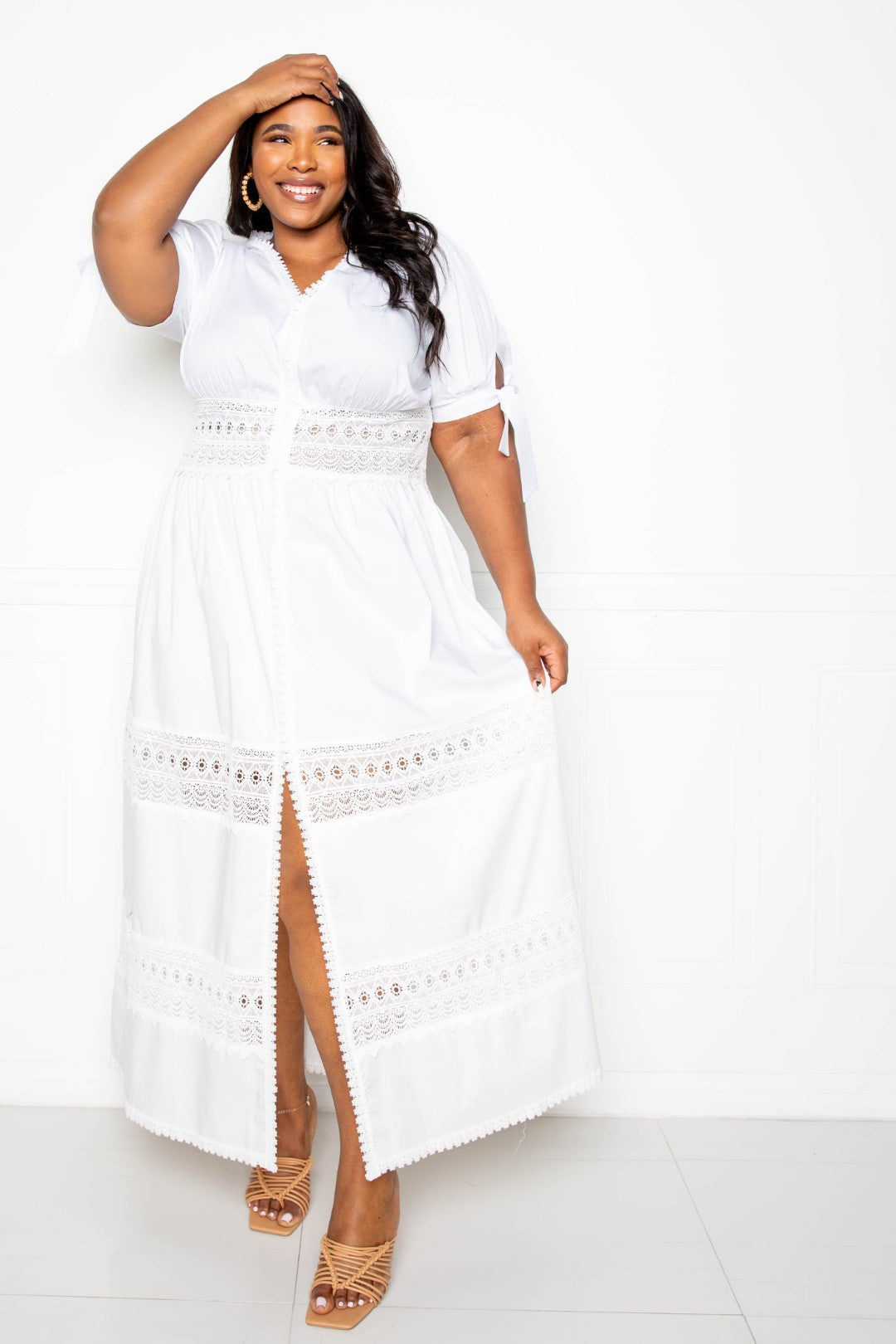 Puff Sleeve Maxi Dress With Lace Insert Smile Sparker