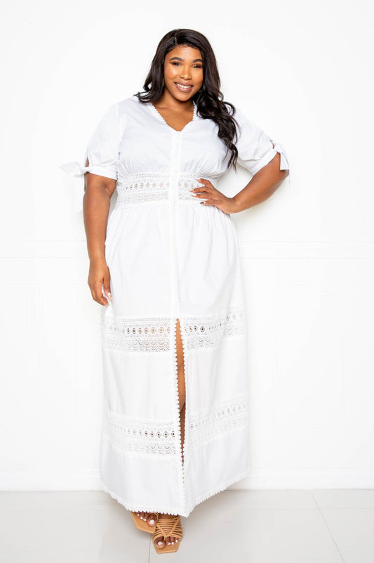 Puff Sleeve Maxi Dress With Lace Insert Smile Sparker