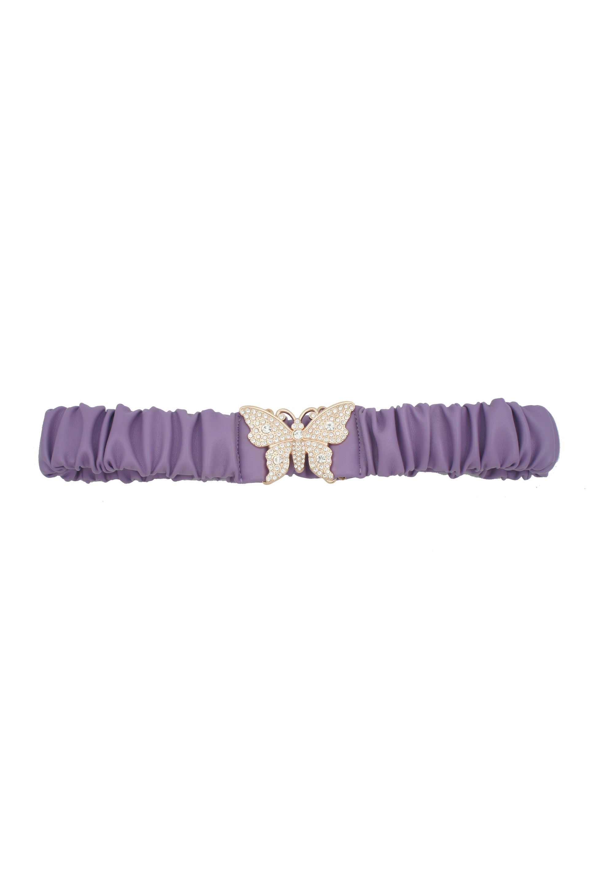 Rhinestone Pave Butterfly Ruched Elastic Back Belt Smile Sparker