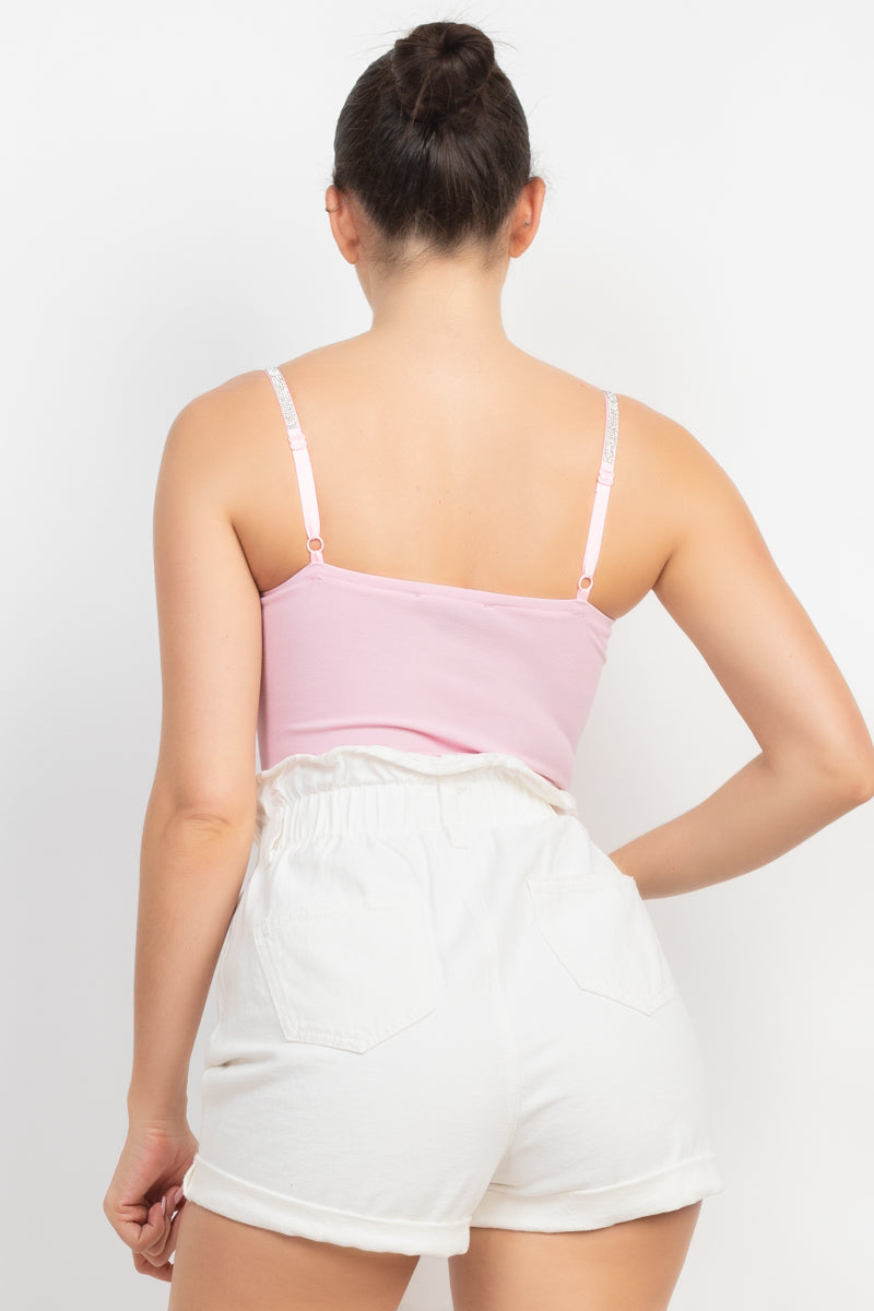 Rhinestone Trim Bustier Cami Bodysuit Smile Sparker