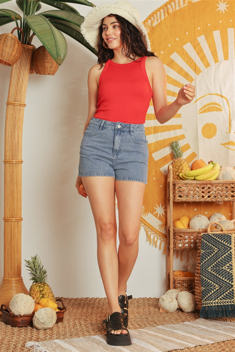 Ribbed V Strap Back Bodysuit Smile Sparker