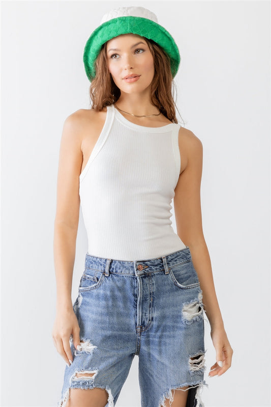 Ribbed V Strap Back Bodysuit Smile Sparker