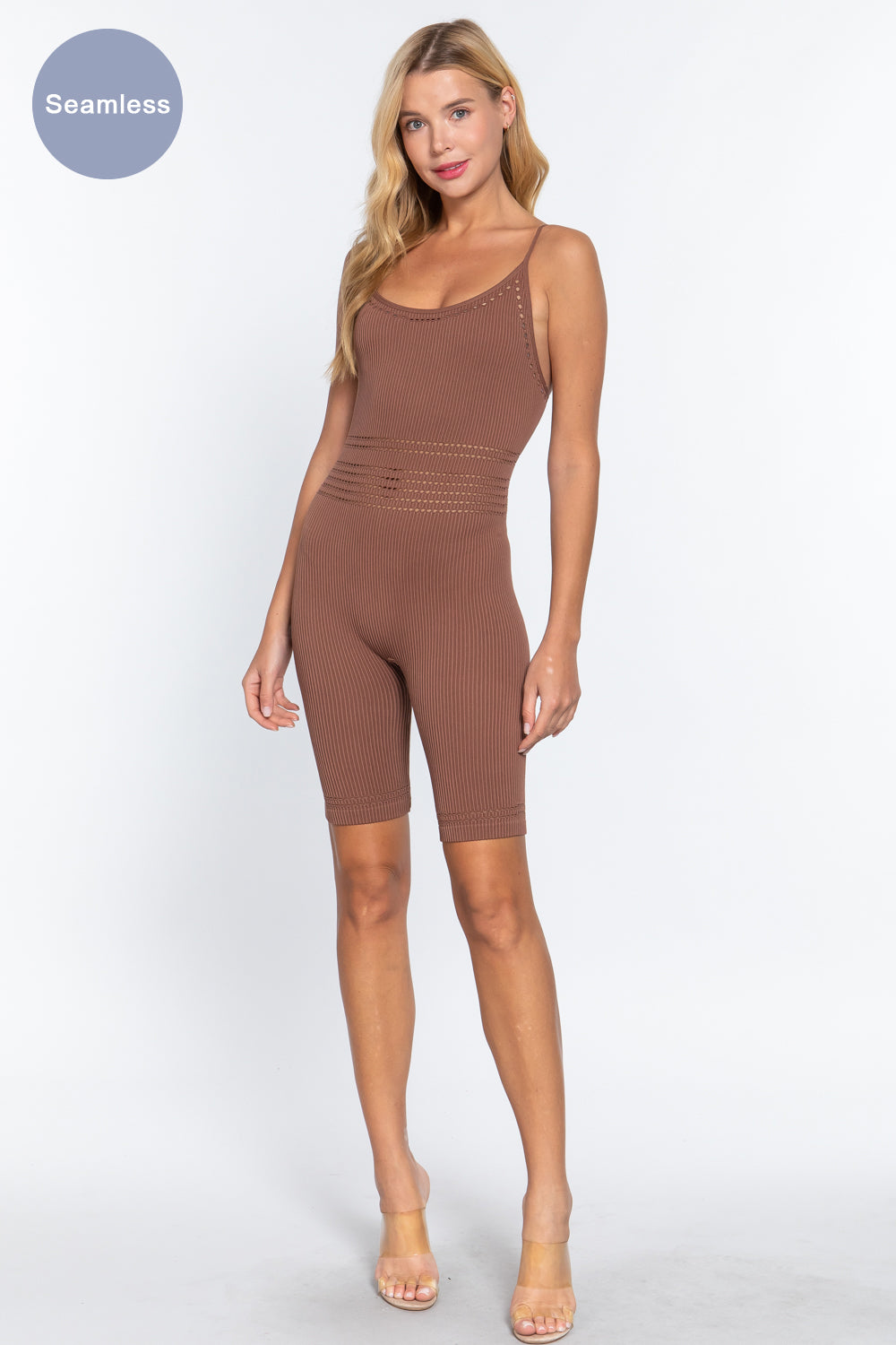 Round Neck Pointelle Detail Seamless Rib Romper Smile Sparker