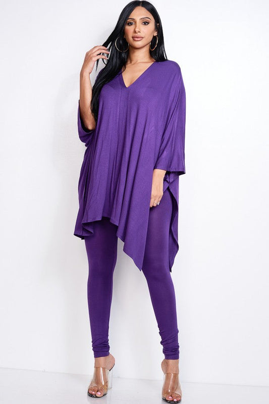 Solid Heavy Rayon Spandex Cape Top  And Leggings 2 Piece Set Smile Sparker