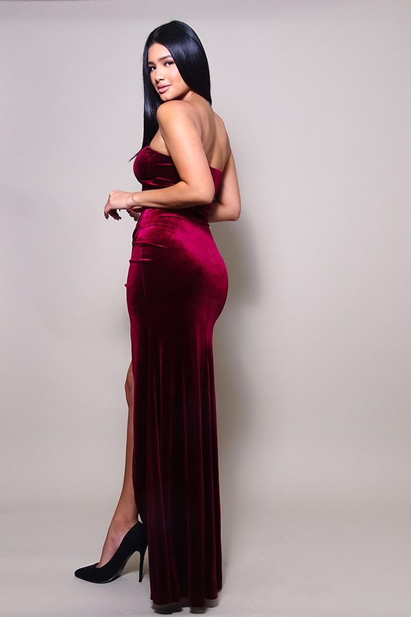 Strapless Sweetheart Maxi Velvet Dress - DRESSES - Red