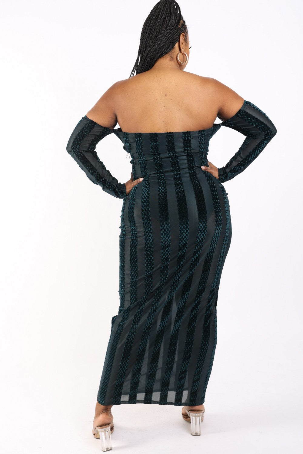 Striped Velvet Off Shoulder Dress Smile Sparker