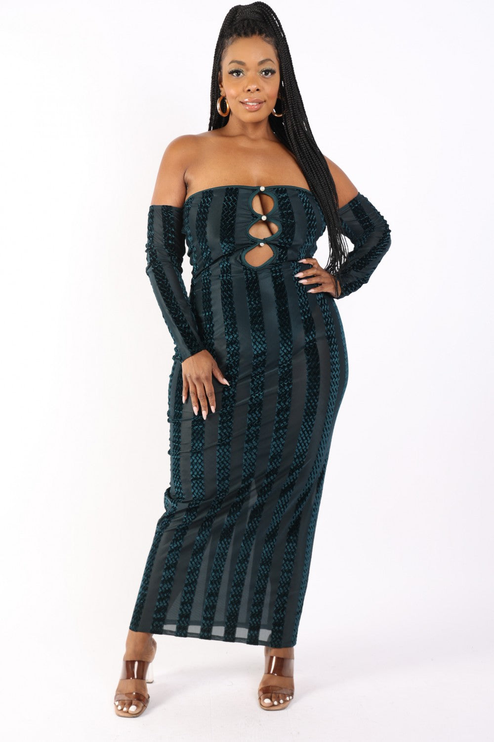 Striped Velvet Off Shoulder Dress Smile Sparker