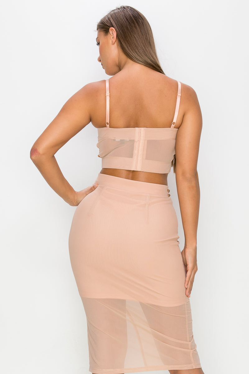 Studded Stone Cami Top & Slit Mini Skirts Set Smile Sparker