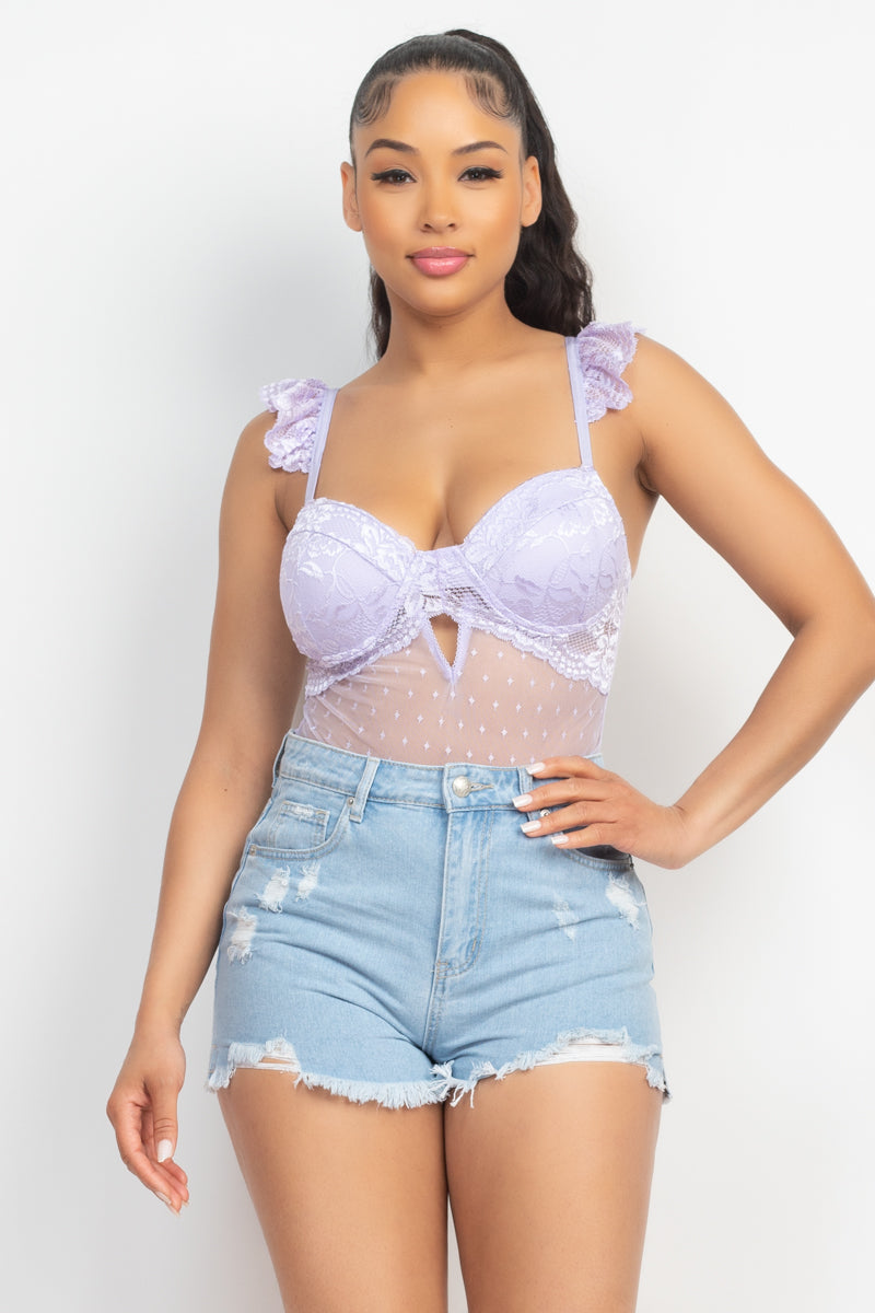 Sweetheart Cut-out Cami Ruffled Bodysuit Smile Sparker