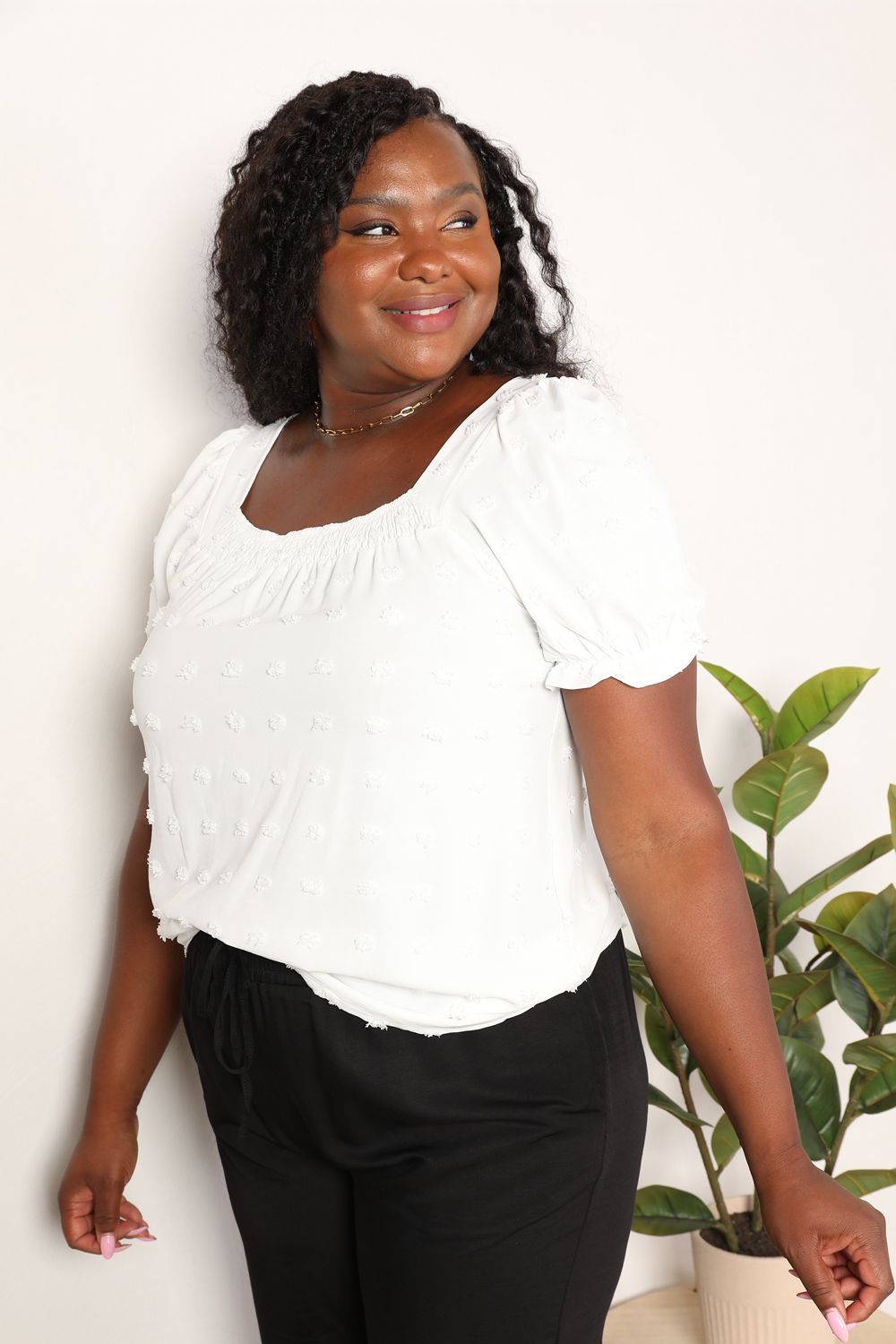 Swiss Dot Puff Sleeve Square Neck Blouse - SHIRTS & BLOUSES - White