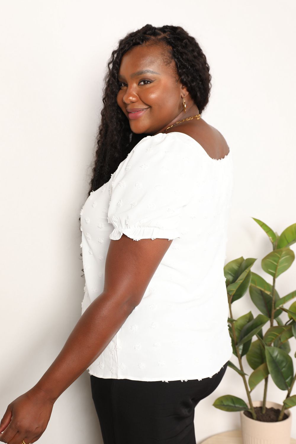 Swiss Dot Puff Sleeve Square Neck Blouse - SHIRTS & BLOUSES - White