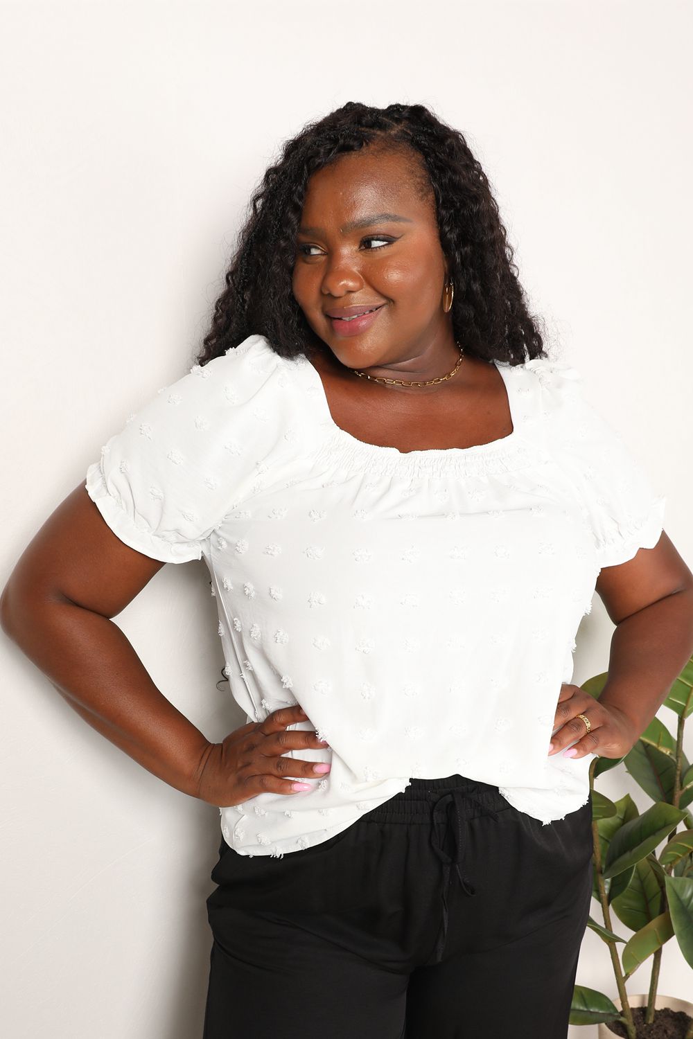 Swiss Dot Puff Sleeve Square Neck Blouse - SHIRTS & BLOUSES - White