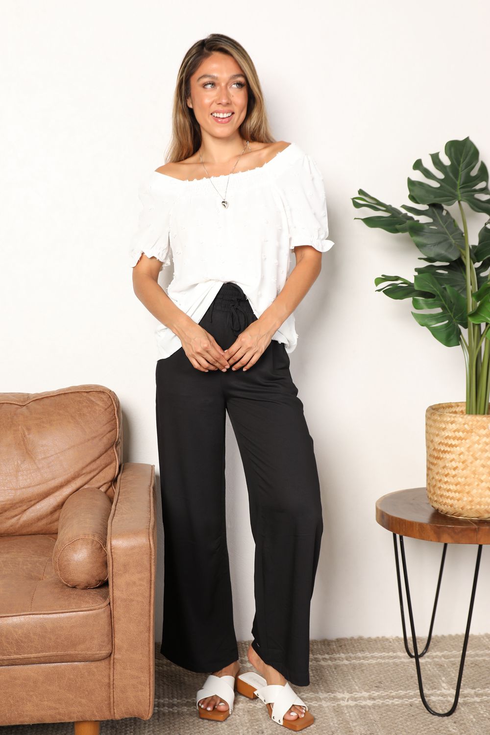 Swiss Dot Puff Sleeve Square Neck Blouse - SHIRTS & BLOUSES - White