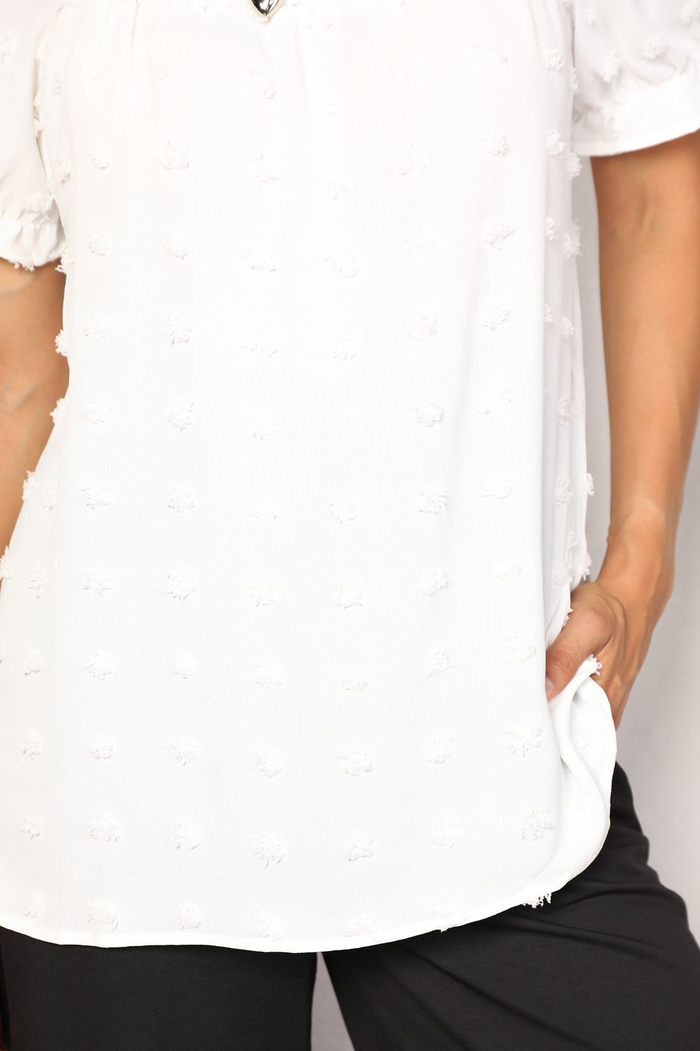 Swiss Dot Puff Sleeve Square Neck Blouse - SHIRTS & BLOUSES - White