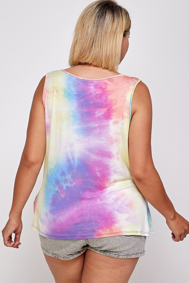 Tie Dye Tank With Studded Detail, Loose Fit, Easy Casual Wear Smile Sparker