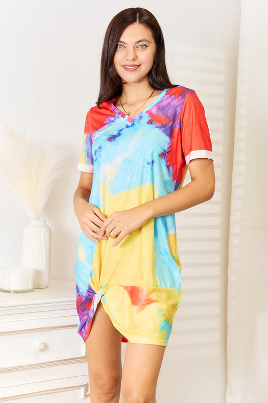 Tie-Dye V-Neck Twisted Dress - Multicolor / S - DRESSES - Multi