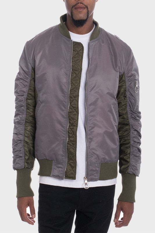 TWO TONE COLOR BLOCK BOMBER JACKET Smile Sparker
