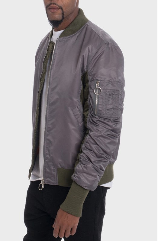 TWO TONE COLOR BLOCK BOMBER JACKET Smile Sparker