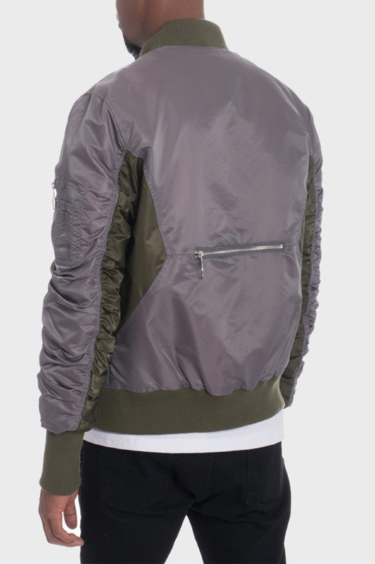 TWO TONE COLOR BLOCK BOMBER JACKET Smile Sparker