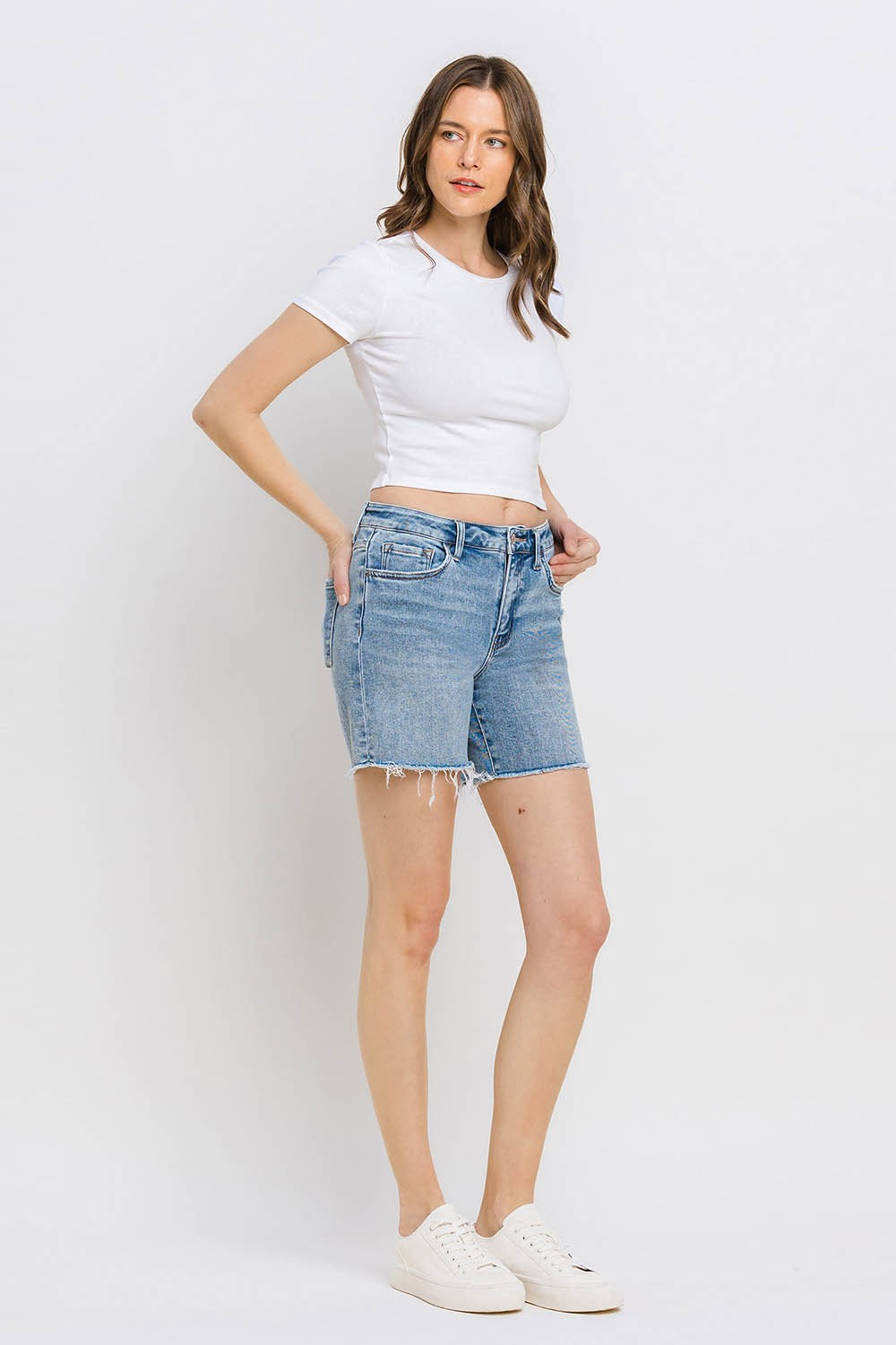 Vervet by Flying Monkey High Rise Denim Shorts - JEANS - Light blue