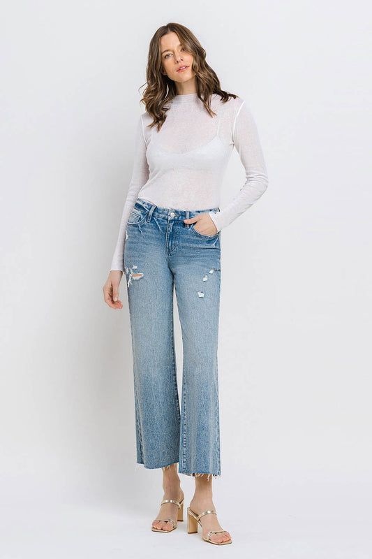 Vervet by Flying Monkey Mid Rise Crop Wide Leg Jeans - Medium / 24 - JEANS - Medium Denim