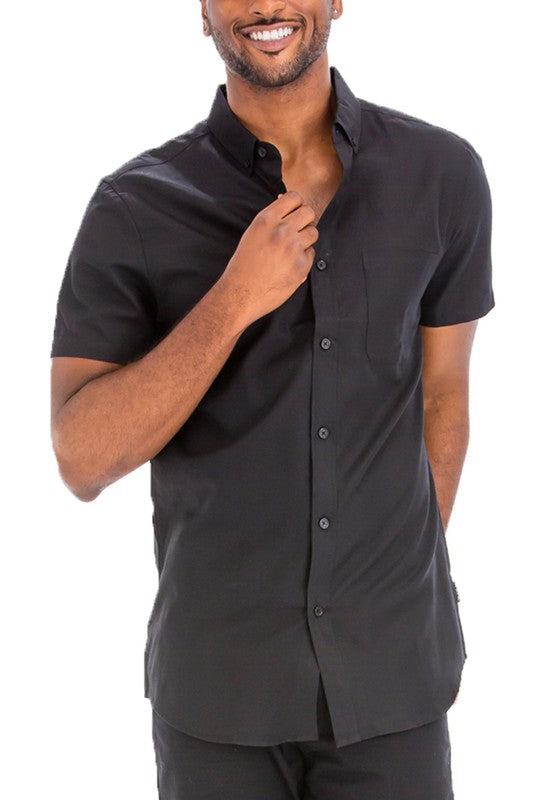 Weiv Men's Casual Short Sleeve Solid Shirts Smile Sparker