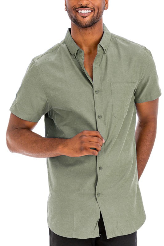 Weiv Men's Casual Short Sleeve Solid Shirts Smile Sparker