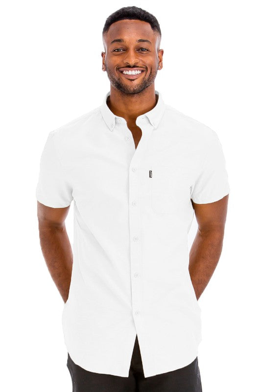 Weiv Men's Casual Short Sleeve Solid Shirts Smile Sparker
