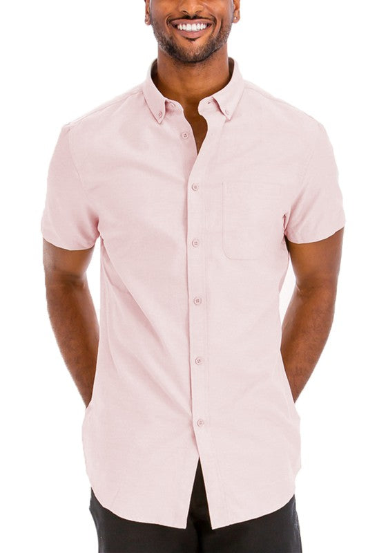 Weiv Men's Casual Short Sleeve Solid Shirts Smile Sparker