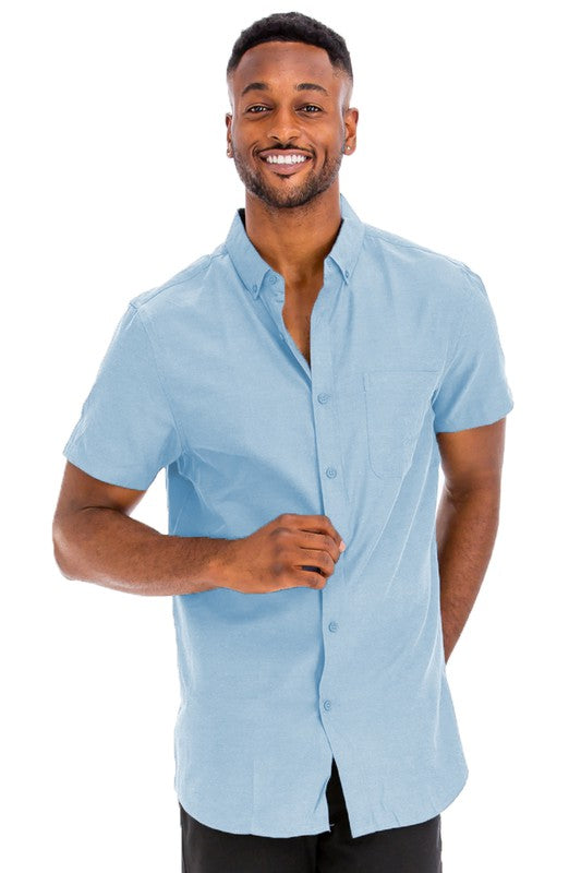 Weiv Men's Casual Short Sleeve Solid Shirts Smile Sparker