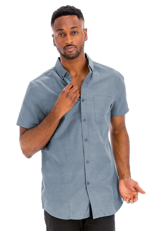 Weiv Men's Casual Short Sleeve Solid Shirts Smile Sparker