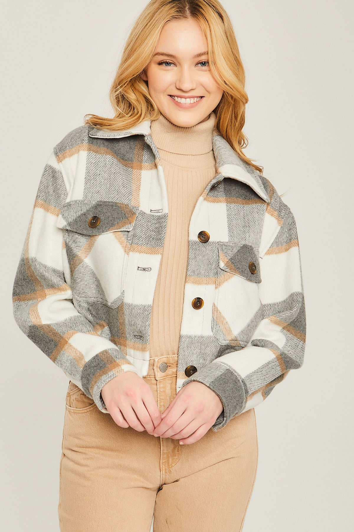 Yarn Dyed Plaid Button Up Jacket Smile Sparker