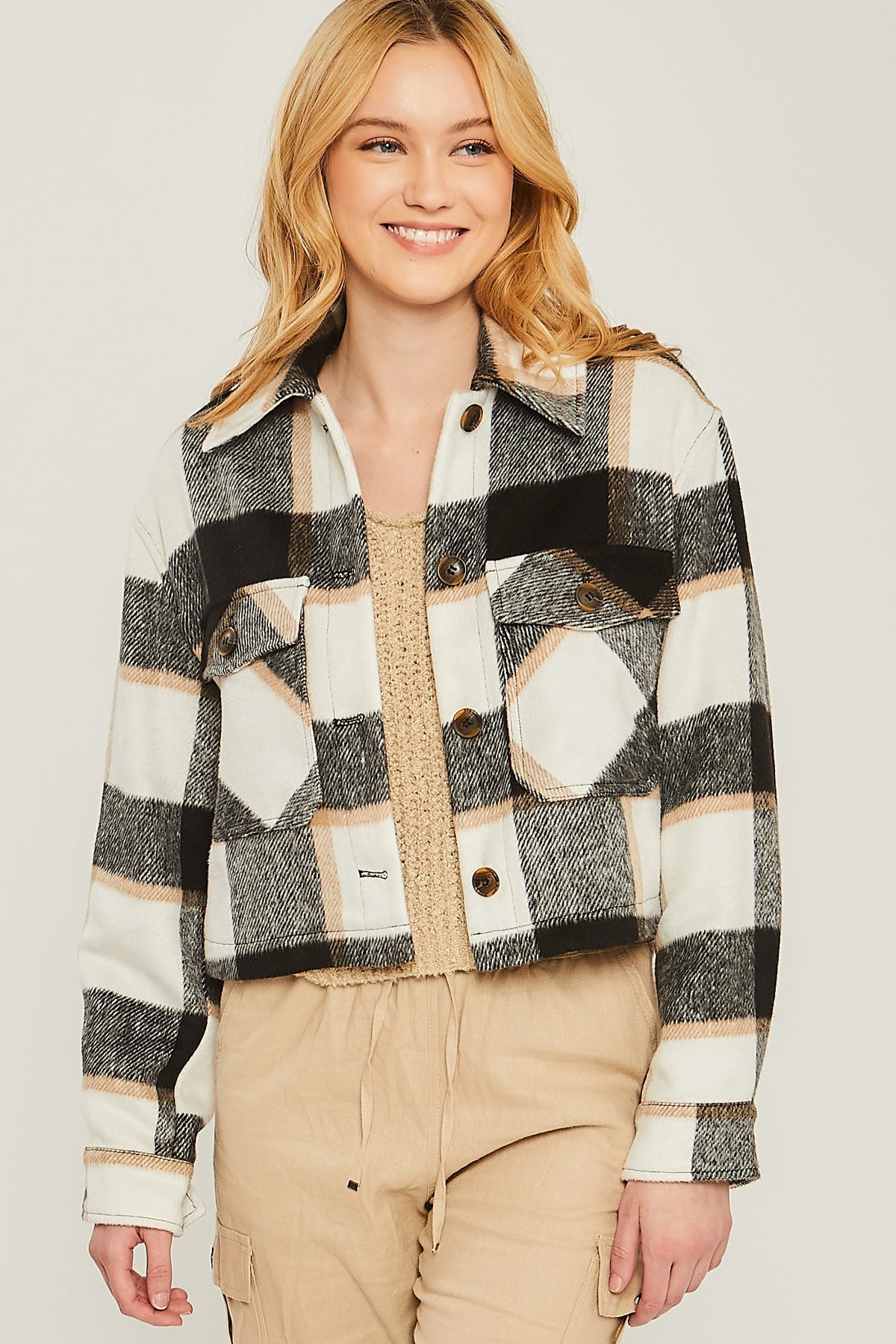 Yarn Dyed Plaid Button Up Jacket Smile Sparker
