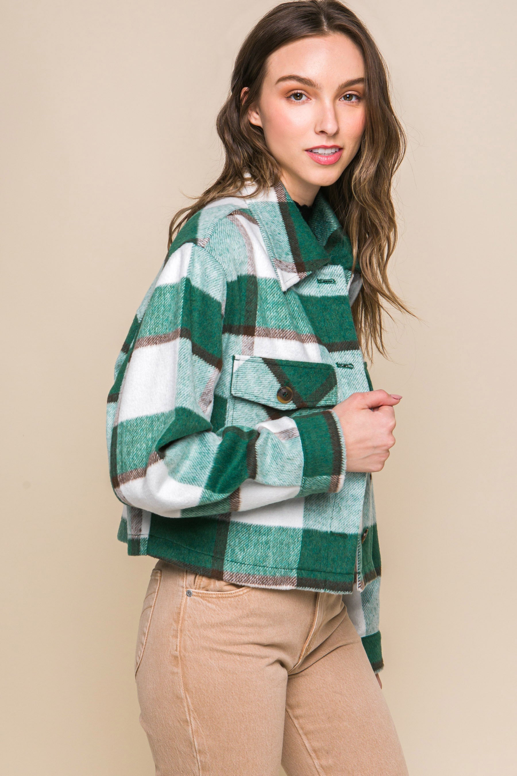 Yarn Dyed Plaid Button Up Jacket Smile Sparker
