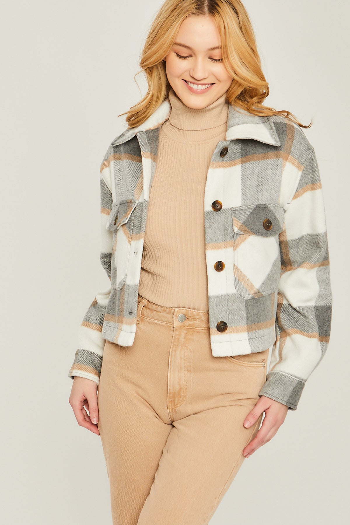 Yarn Dyed Plaid Button Up Jacket Smile Sparker