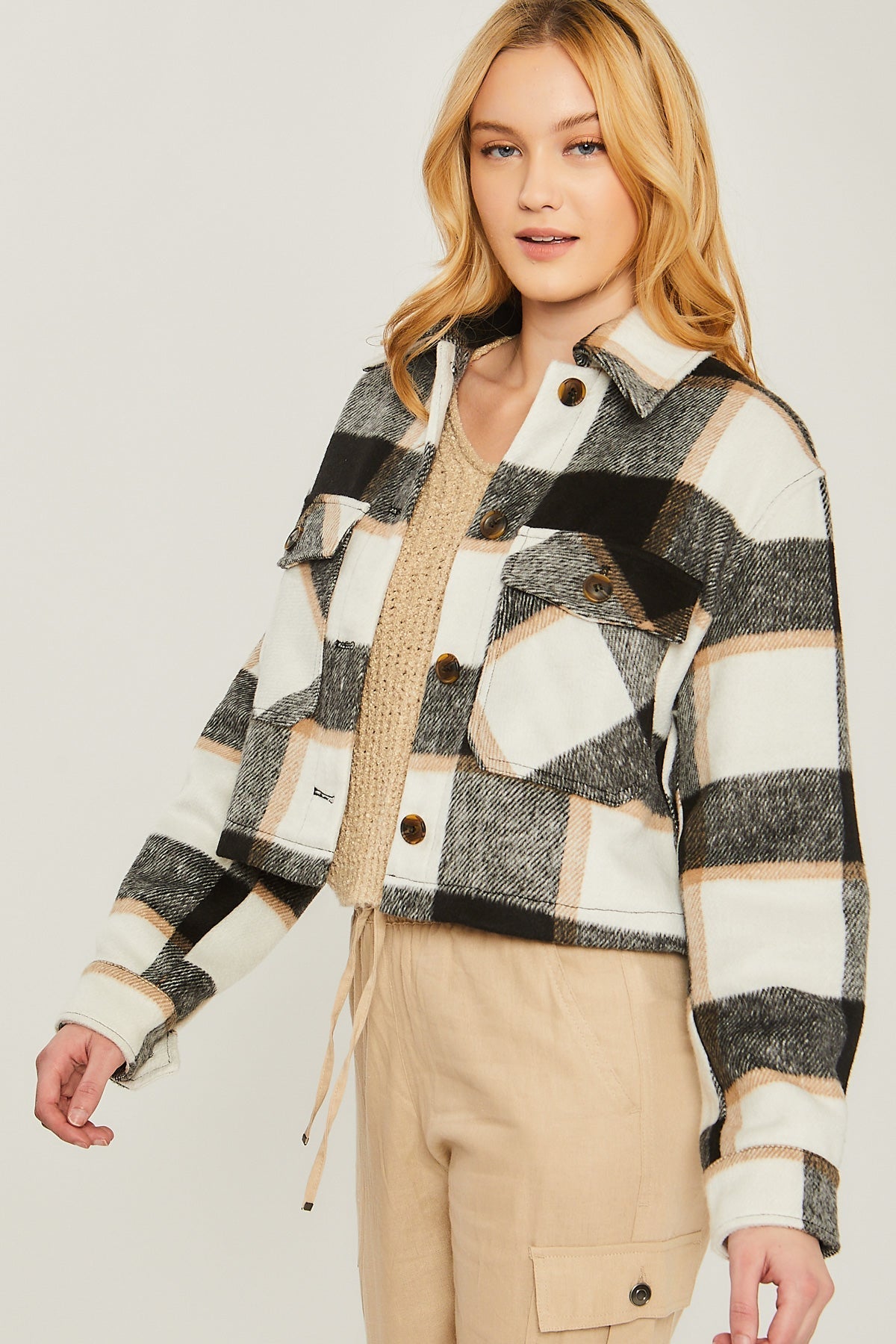 Yarn Dyed Plaid Button Up Jacket Smile Sparker
