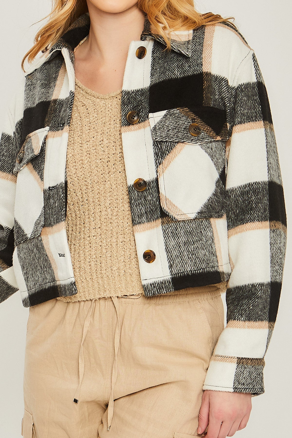 Yarn Dyed Plaid Button Up Jacket Smile Sparker