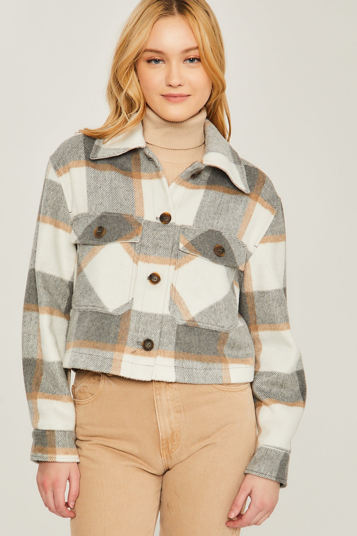 Yarn Dyed Plaid Button Up Jacket Smile Sparker