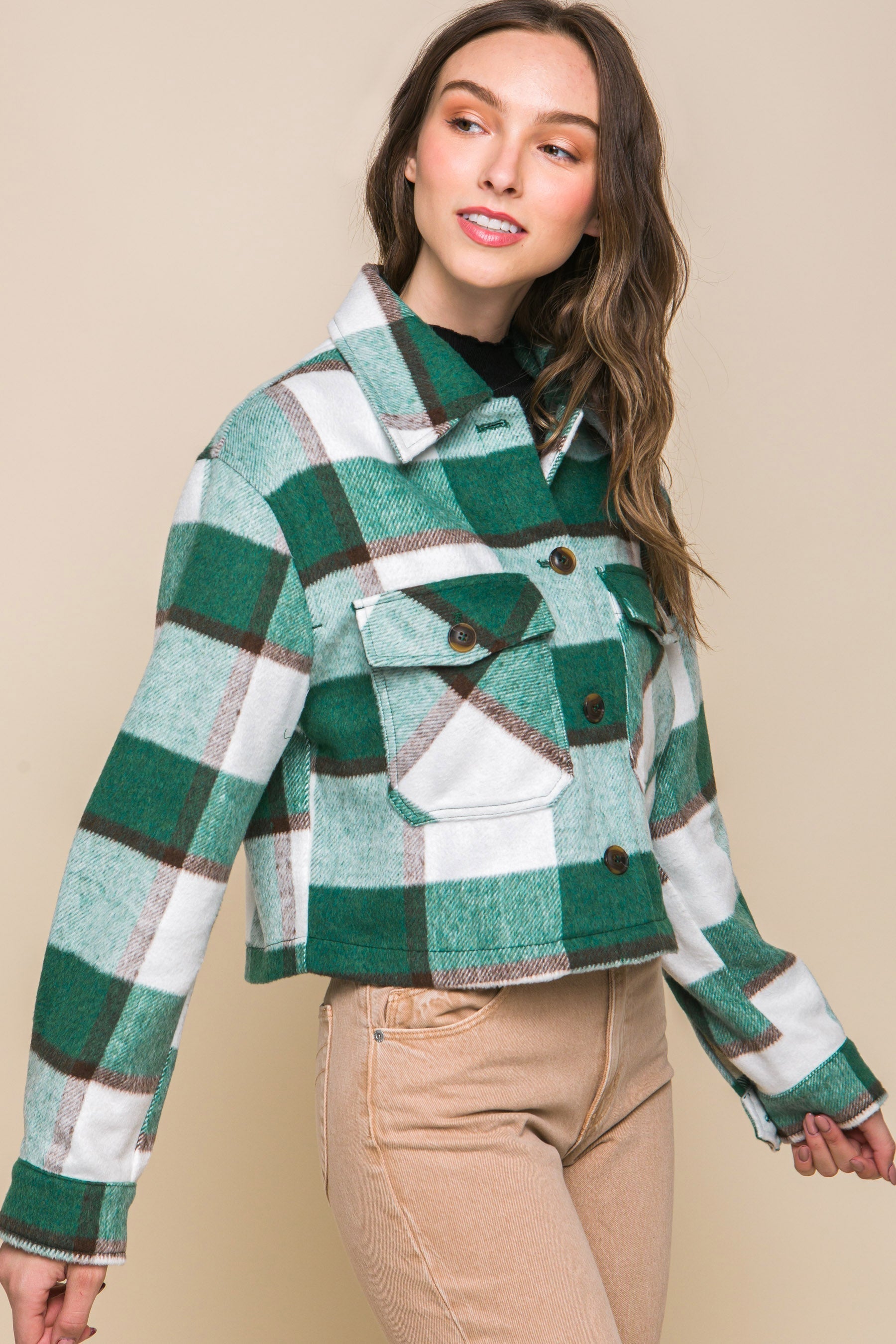 Yarn Dyed Plaid Button Up Jacket Smile Sparker