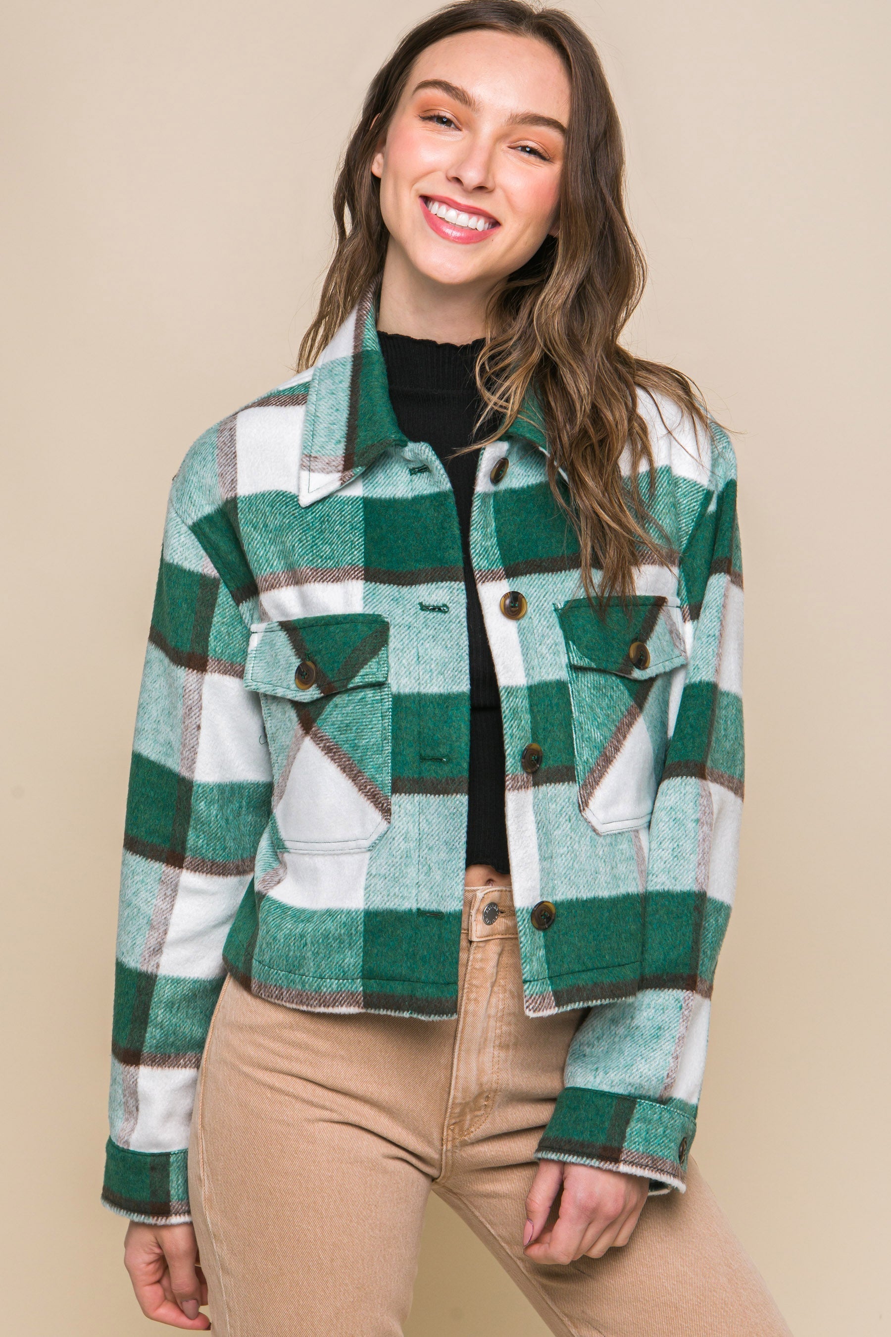 Yarn Dyed Plaid Button Up Jacket Smile Sparker