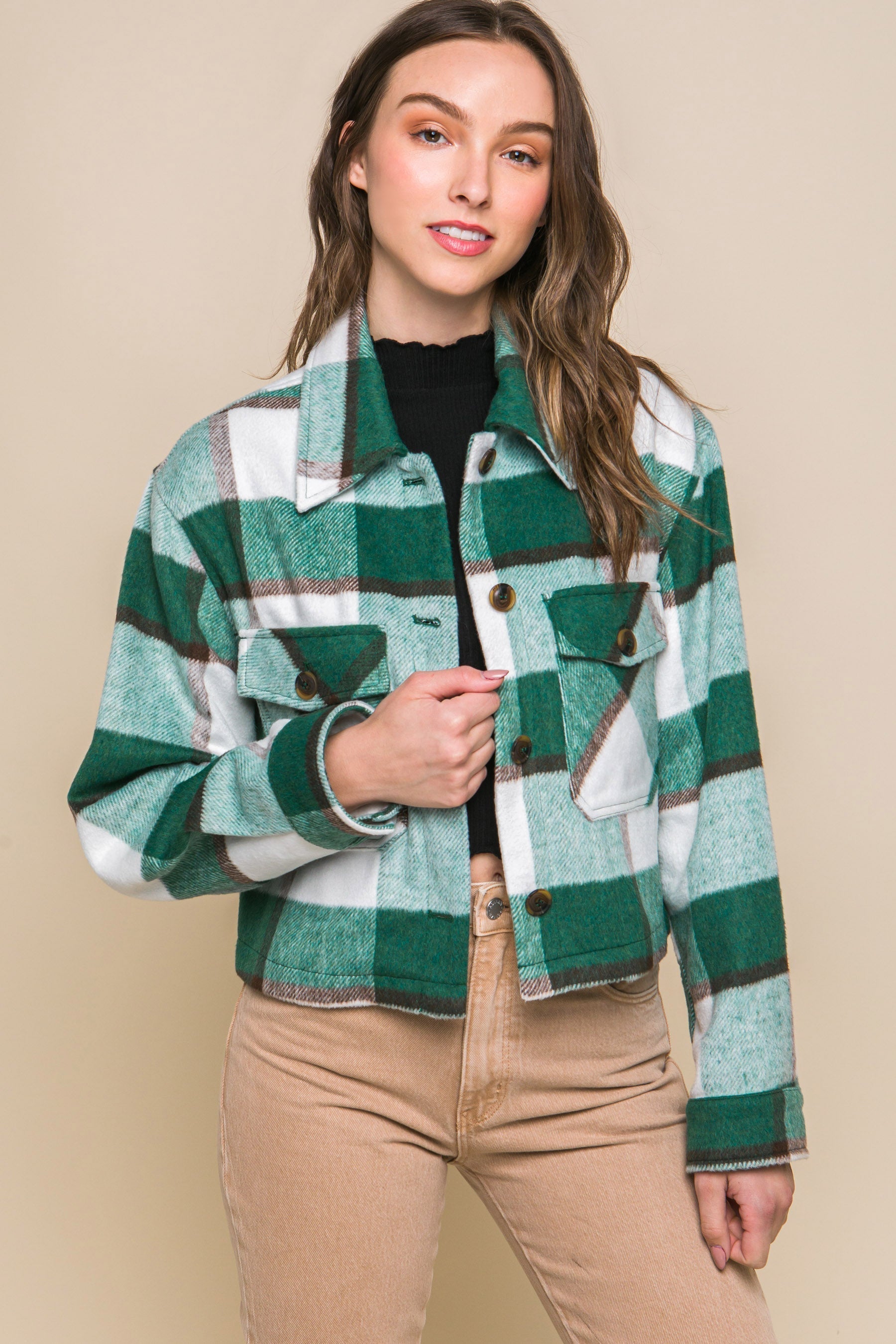 Yarn Dyed Plaid Button Up Jacket Smile Sparker