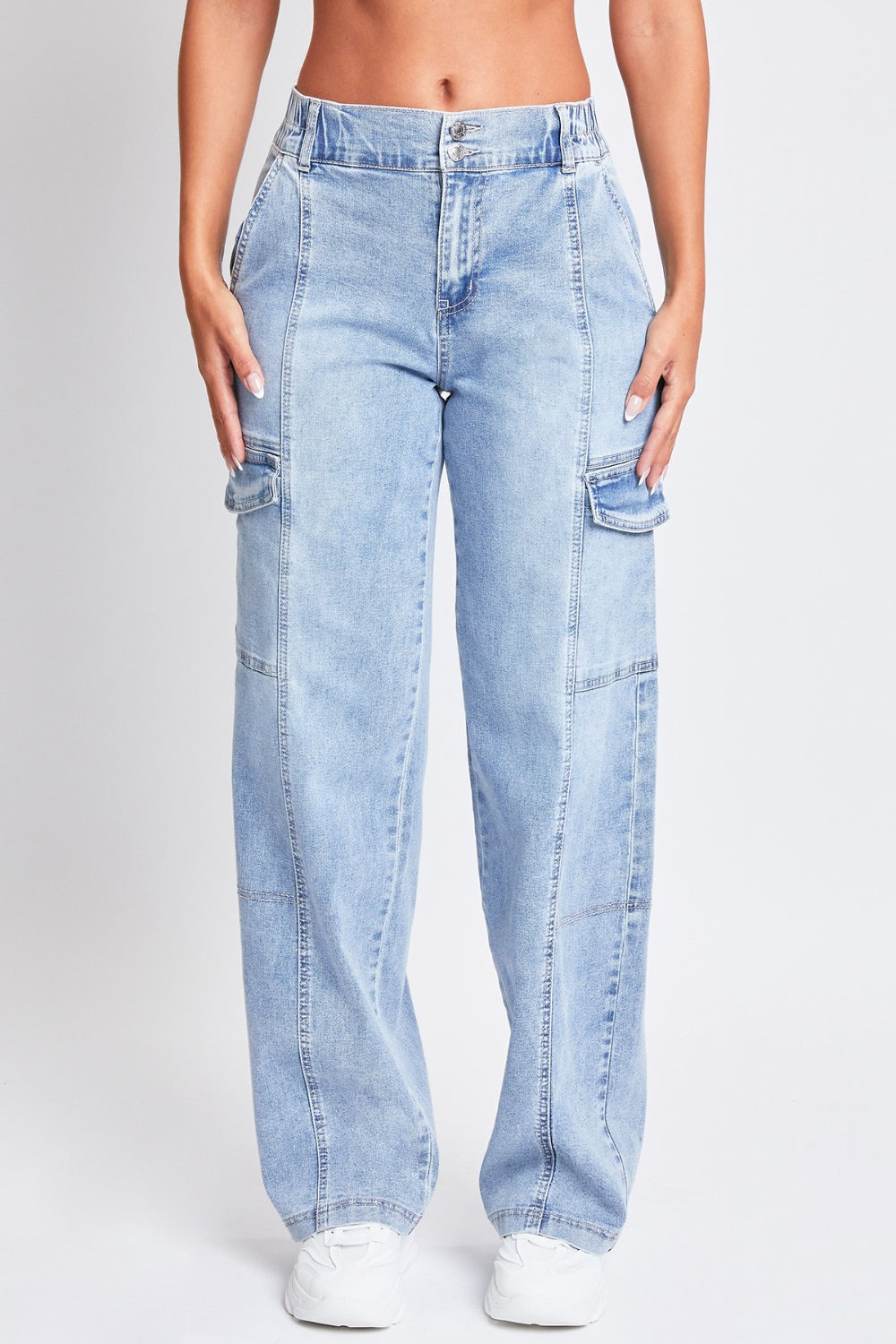 YMI Jeanswear High-Rise Straight Cargo Jeans - JEANS - Light blue
