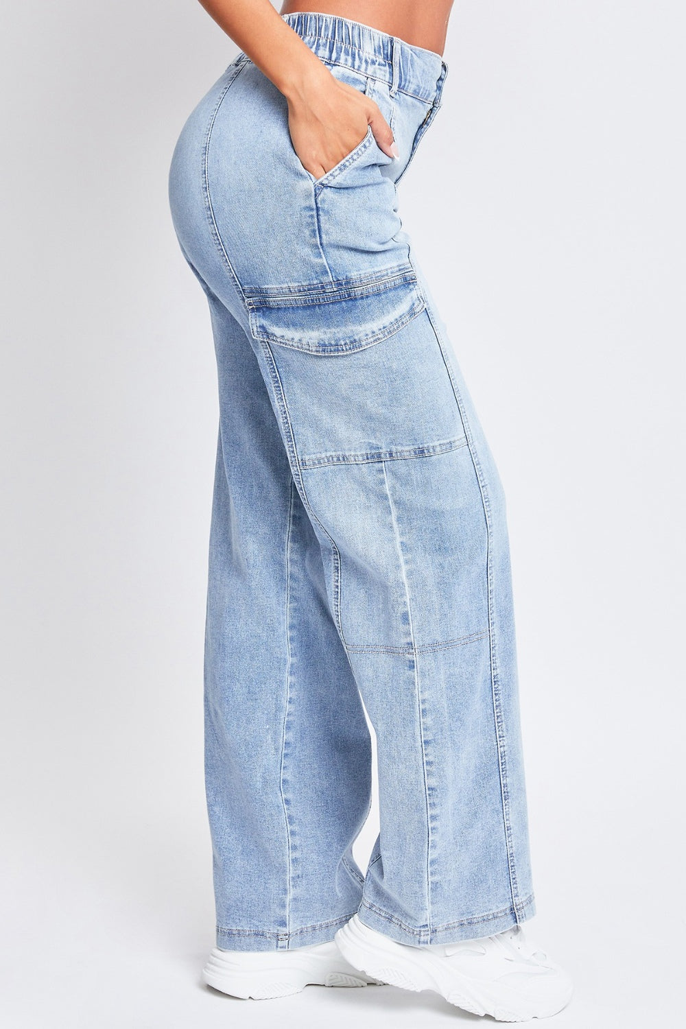YMI Jeanswear High-Rise Straight Cargo Jeans - JEANS - Light blue