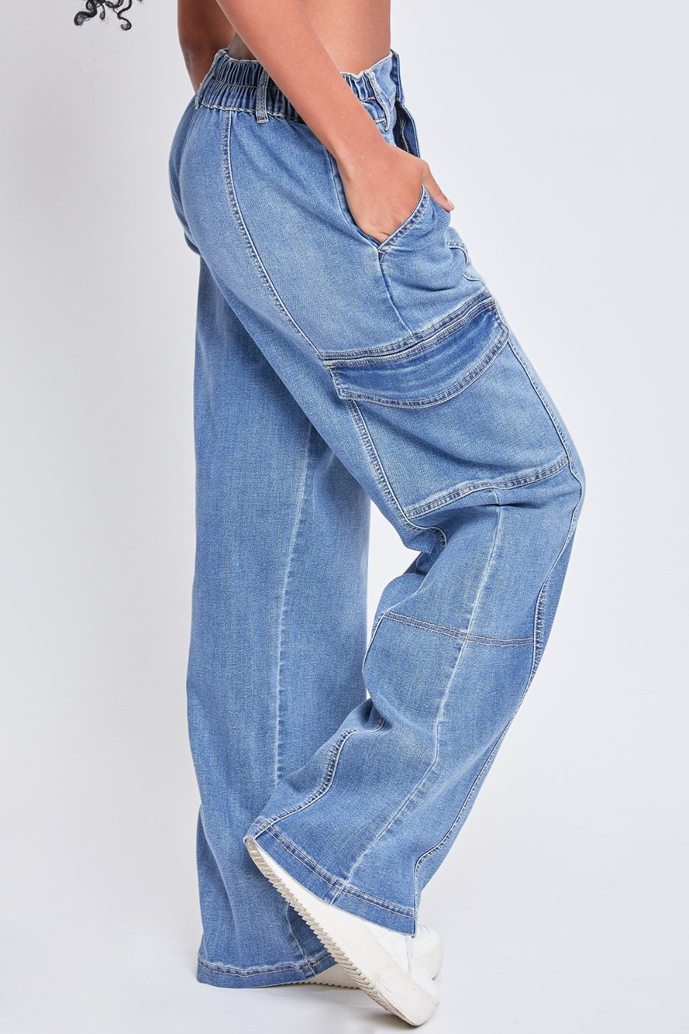 YMI Jeanswear High-Rise Straight Cargo Jeans - JEANS - Medium Denim