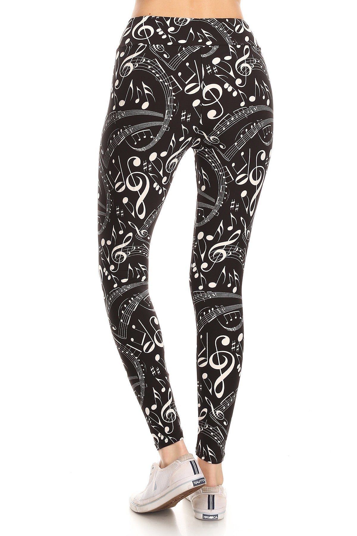 Yoga Style Banded Lined Music Note Print, Full Length Leggings In A Slim Fitting Style With A Banded High Waist Smile Sparker