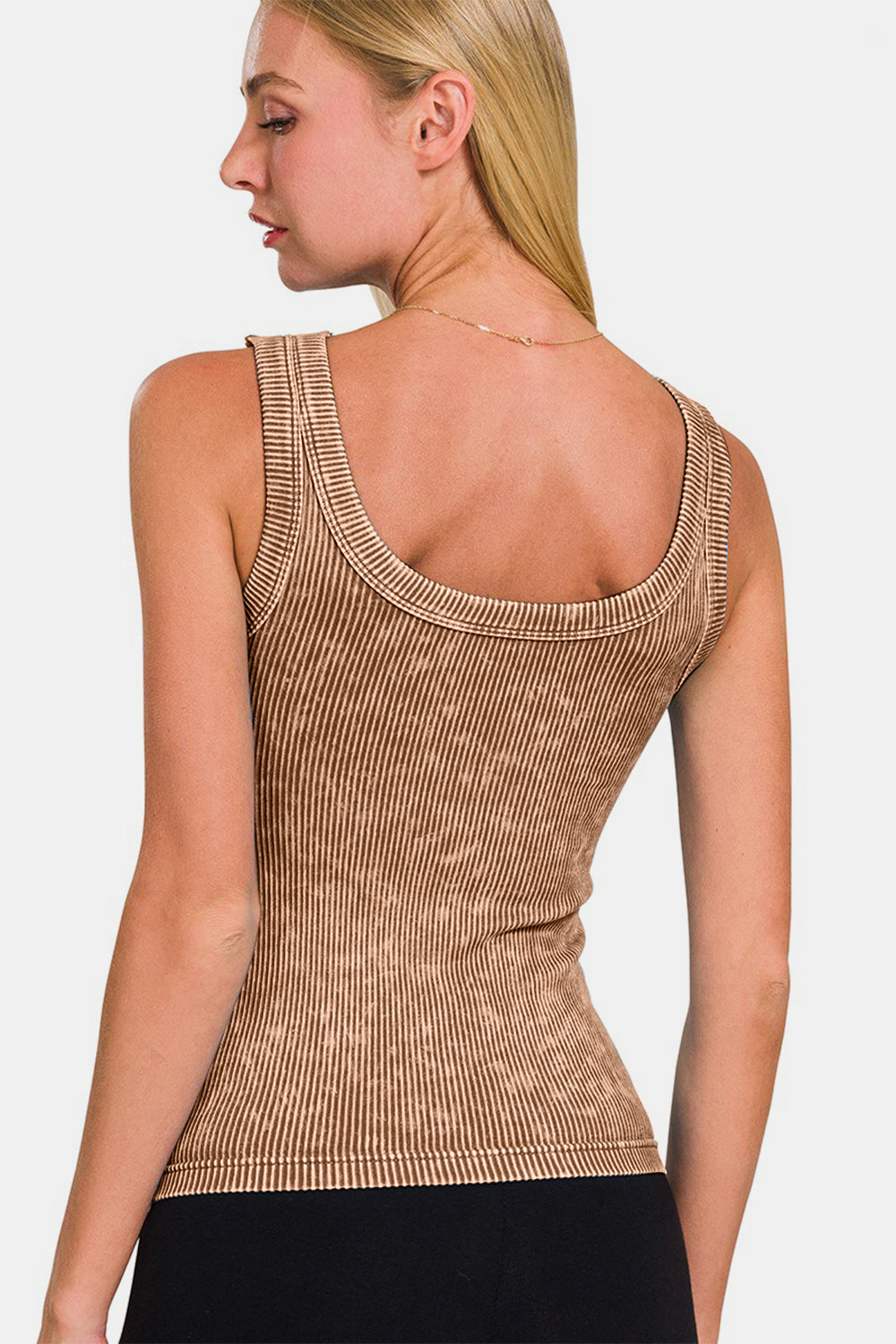 Zenana 2 Way Neckline Washed Ribbed Cropped Tank - TOPS - Camel